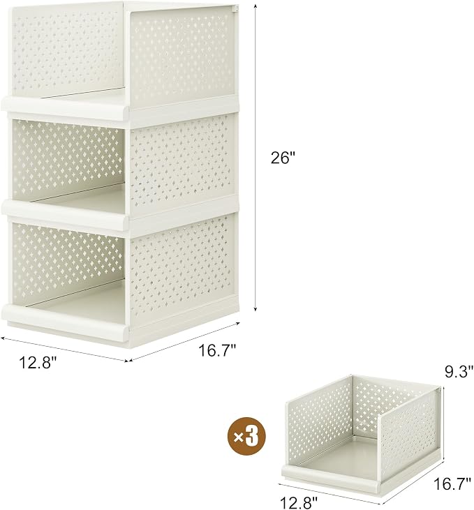 Bathroom Shelf, 3pcs Storage Drawers Organiser, 24.2" Stackable Cabinet | Large Organizer Boxes for Bedroom, Bathroom, Living Room, Kitchen, Office, Entrance, 12.8" wide - Image 2