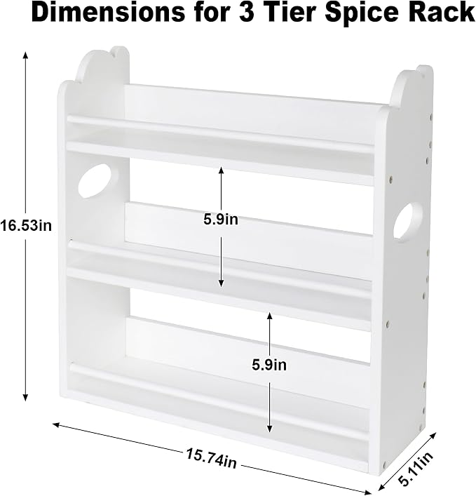 3-Tier Bamboo Spice Rack, Wall Mount & Countertop Spice Organizer | Seasoning Jars Rack Shelf Spice Organizer for Kitchen, Spice Storage Holder with handles, Front and Rear Protective Design - Image 2