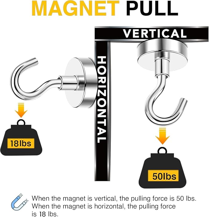 DIYMAG Magnetic Hooks,50lbs Heavy Duty Magnets with Hook Silver 6 Pack | Rare Earth N52 2026 Cruise Cabin Ship Essentials for Fridge Hanging Classroom Beach Vacation Kitchen Grills Home Must Have - Image 4