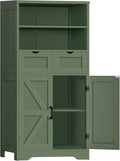 Bathroom Cabinet with Adjustable Shelf & 2 Drawers, Farmhouse Storage Cabinet with 2 Doors, Kitchen Storage Cabinets for Living Room, Entryway, Home Office, Forest Green by TEENFON