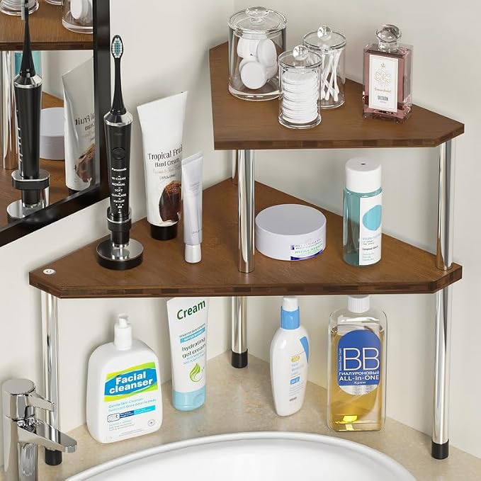 Weenson Bathroom Organizer Countertop, Bathroom Sink Organizer for Toiletries, Makeup, Skincare, Bamboo 2-Tier Kitchen Countertop Organizer for Spice Salt (Brwon) by Weenson