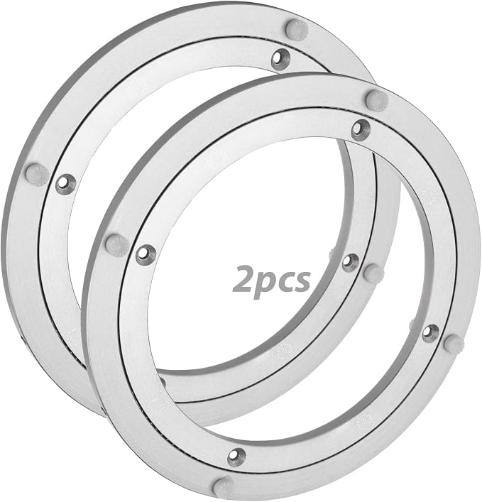 2 Pack 8 Inch Lazy Susan Bearings, Aluminum Swivel Plates | Sealed Rings, Bearing Balls, Non-Slip Rubber Feet, and 5/16 Inch Profile for Wood, Metal, Glass, and Marble Tops by HNBun