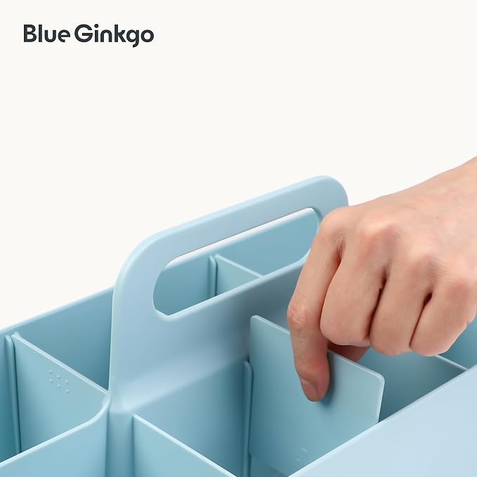 BLUE GINKGO Stackable Organizer Caddy, Long, Blue, Made in Korea | Portable. Adjustable. Home, Office & School Storage. - Image 7