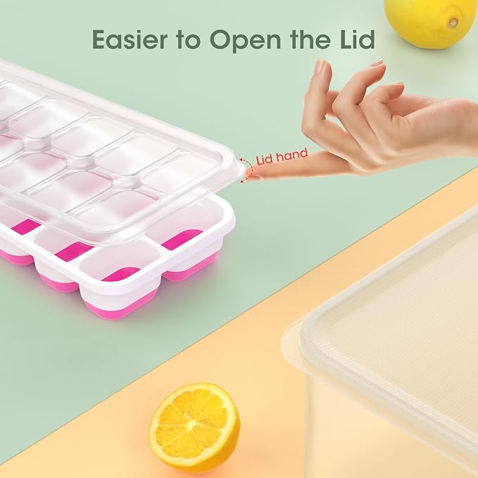DOQAUS Ice Cube Tray with Lid and Bin,4 Pack Ice Cube Trays for Freezer | Silicone,Stackable.Easy Release Trays with Storage Bin & Scoop. Ideal for Freezer, Kitchen, RV, Cocktail, Coffee. - Image 5