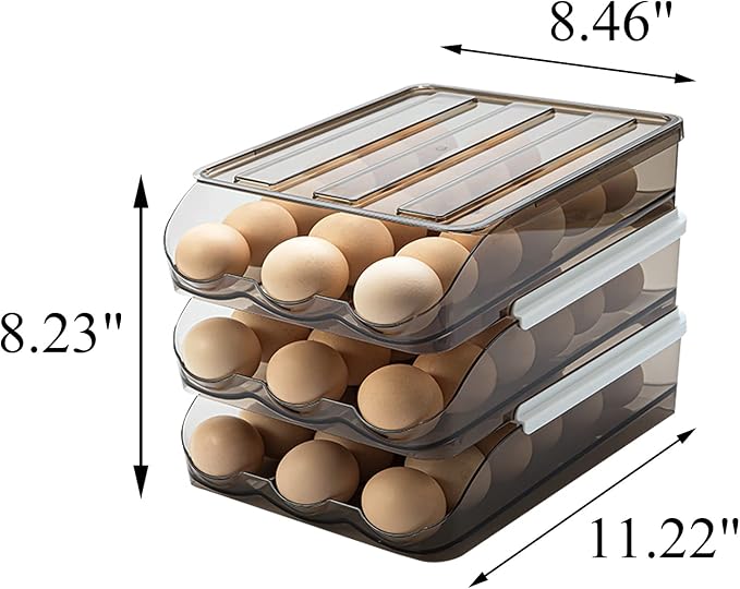 Egg Holder for Refrigerator Auto Scrolling Organizer Plastic Stackable Storage Container Reusable Clear Tray Box Basket Bin Lid Drawer Carrier Keeper(3 Layer) - Image 7