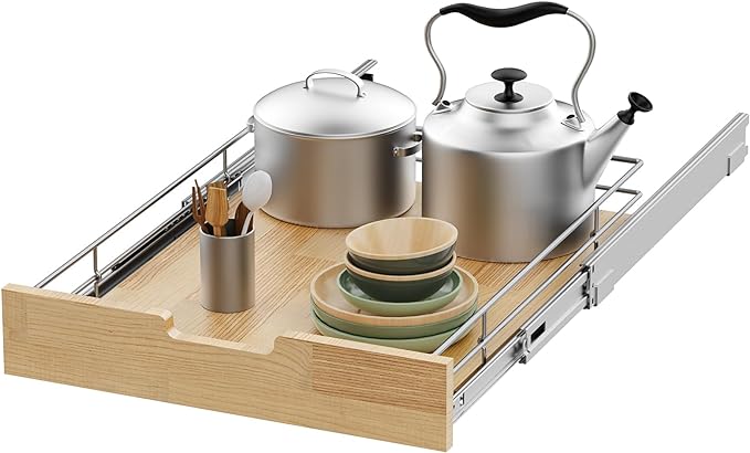 Sikarou Pull Out Cabinet Organizer 20"W x 21"D Wood and Wire Storage Shelf by SikarouStorageSpecialist