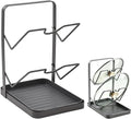 BEEFLYING Pot Lid Holder Organizer for Countertop with Tray, Gray | Holds 2 Pot Lids, 7.17*5.39*8.86In, Carbon Steel for Cooking Stove Top Kitchen Counter Cabinet Blanched by BEEFLYING