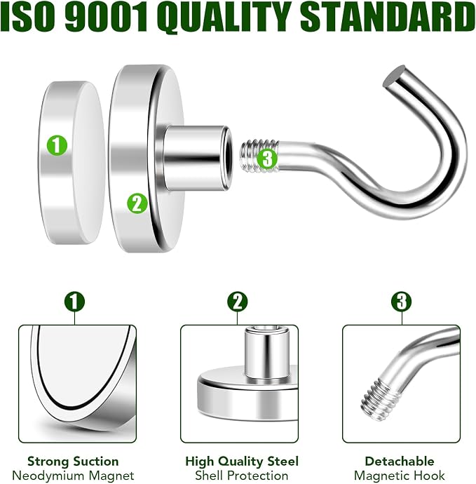 Magnetic Hooks 120Lbs Heavy Duty Magnets with Hook for Cruise Cabin | Strong Magnet Hooks for Hanging Super Metal Magnetic Hanger for Grill Fridge Kitchen Pack of 20 - Image 3