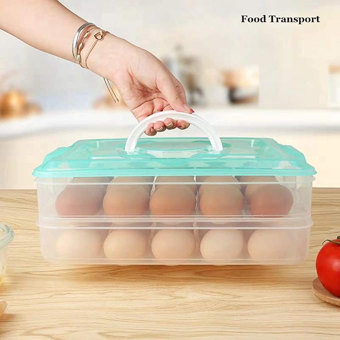 Deviled Egg Containers with Lid, Portable Egg Carrier Tray | 2-Layer, 40 eggs, Stackable Storage Holder with Handle for Refrigerator for Camping, Party, Travel - Image 5