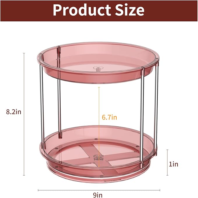 Rotating Makeup Organizer, Perfume Skincare Holder, 2 Tier 9 Inch, Pink | 360° Smooth Spinning Vanity Tray, Large Capacity, Space-Saving Cosmetics Storage for Bathroom Countertop, Dresser - Image 3