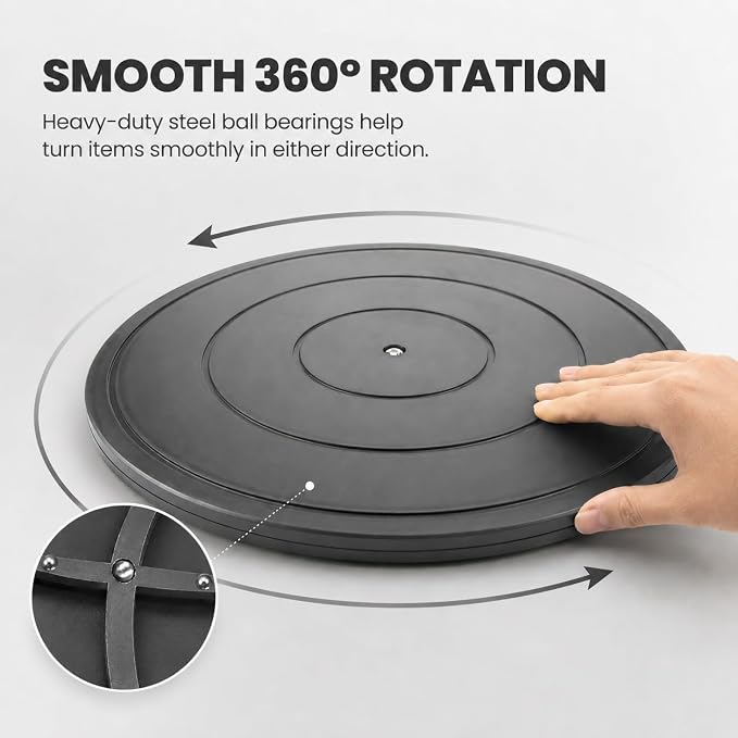 18 Inch Lazy Susan Turntable Black, 2 Pack | Steel Ball Bearings, Heavy Duty Swivel, Flat Base Stand, For TV/Monitor/Bonsai, 18Inch Diameter - Image 4