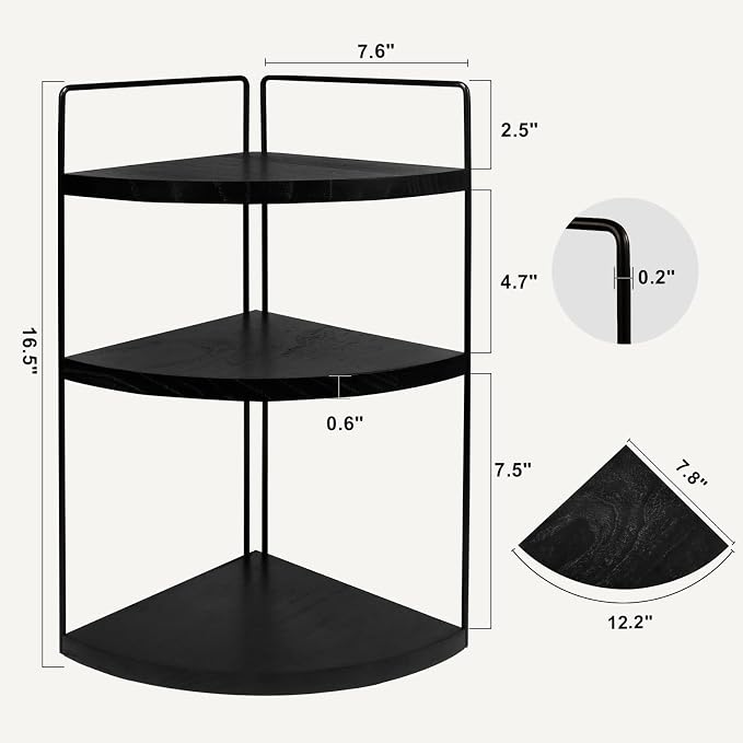 Corner Bathroom Counter Organizer Countertop Black, 2 Pack 3 Tier Corner Shelf Wood Vanity Tray Easy Assembly Space Saving Shelf for Kitchen, Bathroom, Dresser, Makeup, Office - Image 5