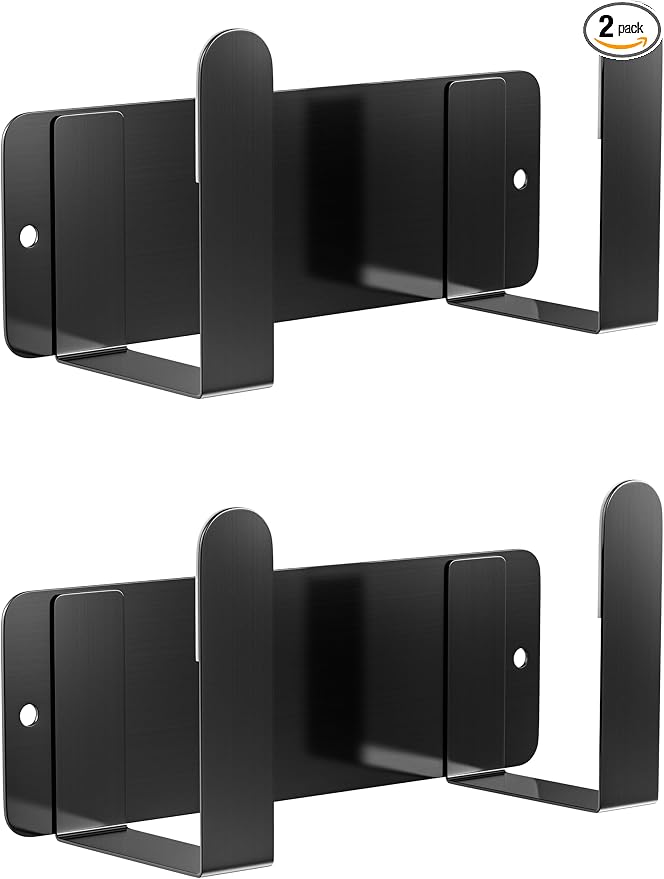 2 Pack Black Stainless Steel Wall Mounted Cutting Board Holder, Punch-Free Adhesive Pot Lid Organizer, Multifunctional Kitchen Storage Rack, Rustproof Heavy Duty by BelleJoomu