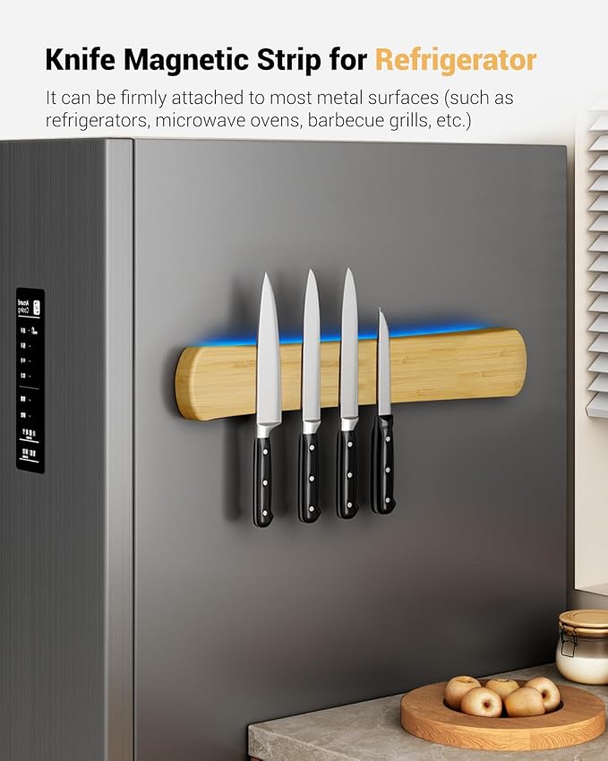 Magnetic Knife Holder, 16 Inch Bamboo Wood Knife Strip for Wall or Fridge | Fridge Magnetic or Screw-Mounted, Strong Magnet Secures Knives, Space-Saving, Kitchen Knife Storage, Housewarming Gift - Image 5