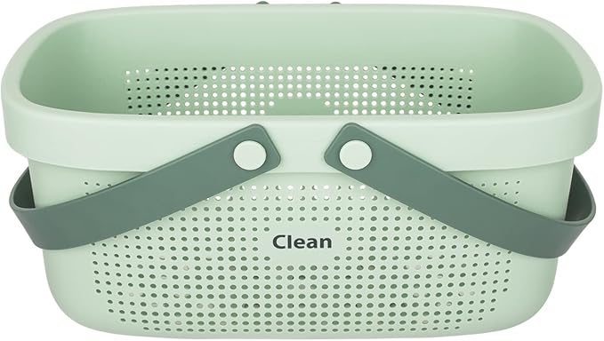 JiatuA Plastic Storage Basket with Handle Portable Shower Caddy Tote Organizer Basket Bin for Bathroom Kitchen Dorm Room Bedroom, Green | Sturdy Drainage Large Capacity Organizer Basket with Silicone Handles for Bathroom Kitchen Bedroom College Dorm Es... - Image 6