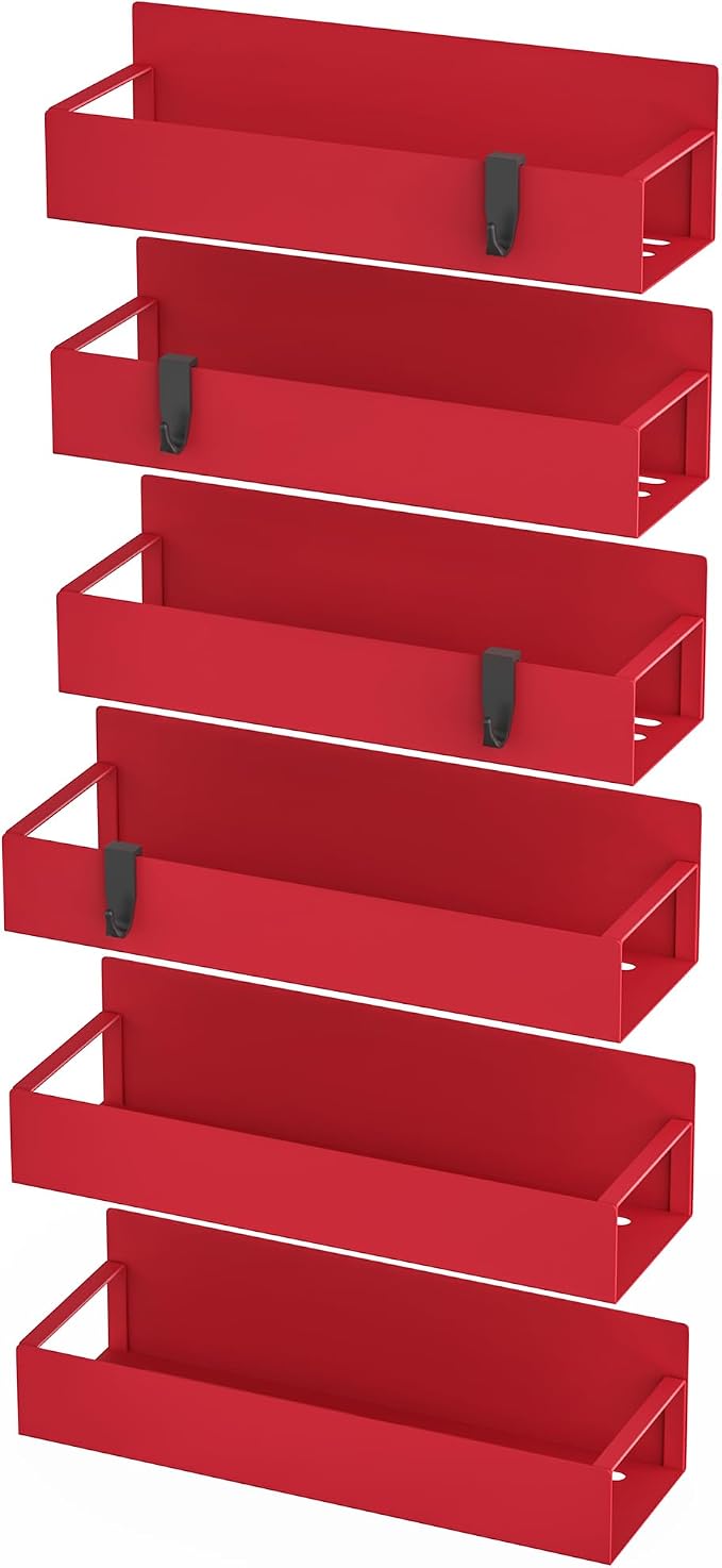 Metal Magnetic Spice Rack for Refrigerator Red, 6 Pack | Magnetic Shelves Heavy Duty for Fridge in Kitchen, Seasoning Storage Organizer, For Oven Washer and Dryer, For Heavier Items - Image 5