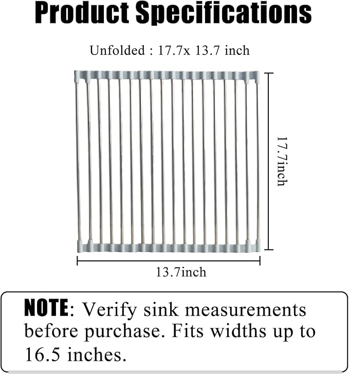 Roll Up Dish Drying Rack 17.5''x13.7'' Gray | Over the Sink Dish Drying Rack Foldable Sink Rack Mat Stainless Steel Wire Dish Drying Rack for Kitchen Sink Counter Storage - Image 5