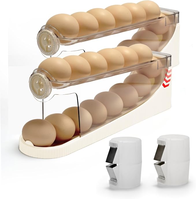 egg holder for fridge-Auto Rolling Fridge Egg Organizer,egg dispenser for refrigerator,Egg preservation rack,Egg Storage Rack for Kitchen,egg container refrigerator (maize-yellow, 2pcs) by Unknown