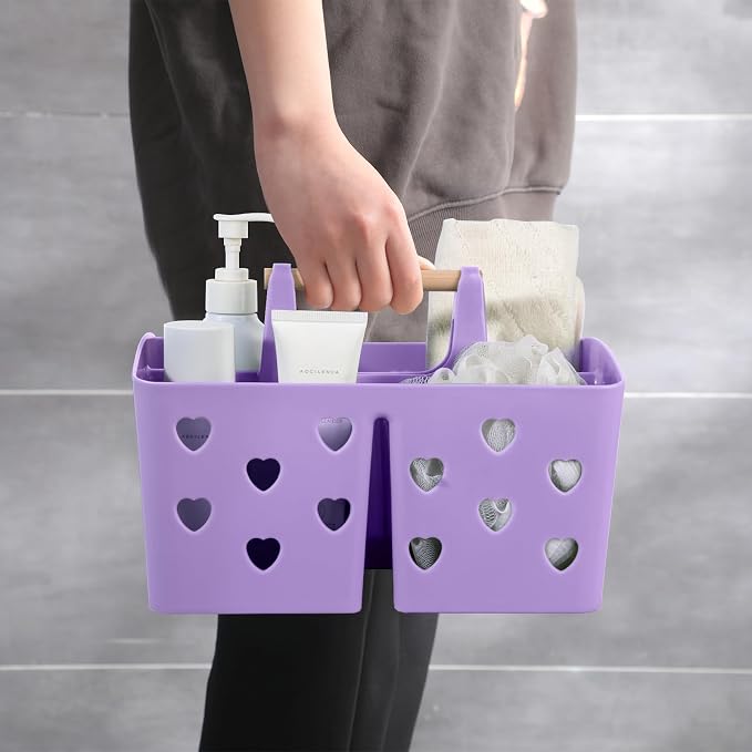 Portable Shower Caddy Plastic Shower Basket Organizer with Handle, Purple | Divided Bathroom Caddy Storage Cleanning Caddy Tote for College, Dorm Room, Kitchen - Image 4