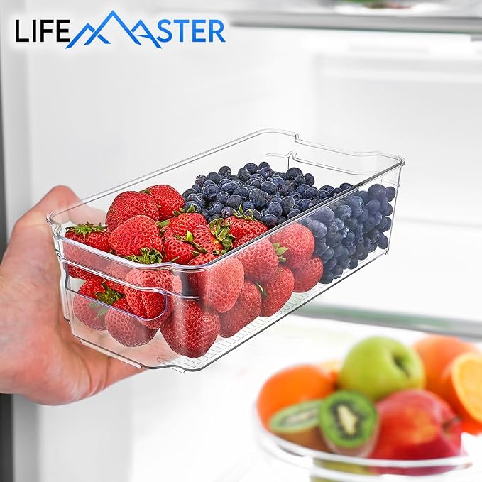 8-Piece Stackable Refrigerator Bin Organizer Set with Easy Grip Handles - Clear Multi-Purpose Storage Bins for Fridge and Pantry Use - Image 8