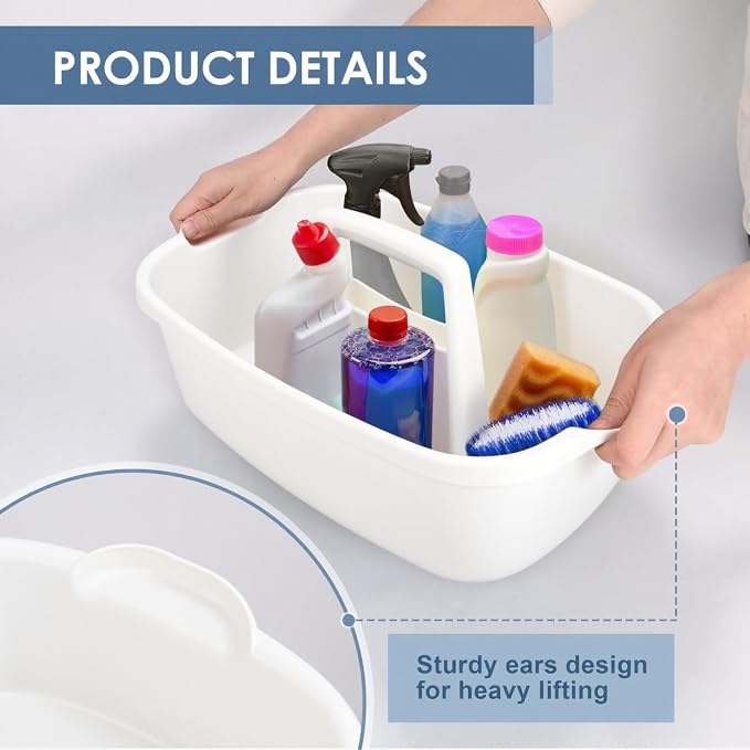 2 Pack Cleaning Supply Caddy with Handle, Portable Shower Caddy Organizer Plastic Basket with Handle, Stackable Tool Storage for Bathroom, Garden, Kitchen, Home Organization, White - Image 4