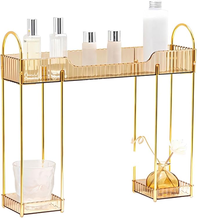 YCIA&DONE Bathroom Countertop Organizer Over The Faucet, Narrow Counter Organizers Above Sink, Table Mounted Faucet Sink Shelf for Kitchen, Toilet, Laundry(Amber Gold) - Image 6