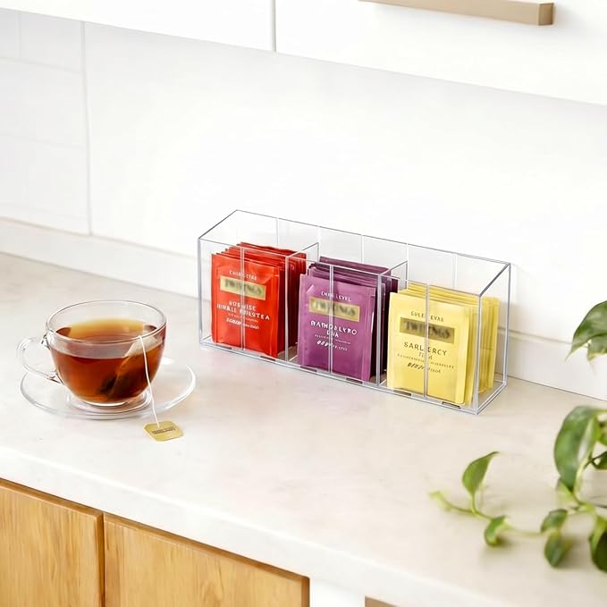 AIEVE Drink Packet Organizer, Water Drink Packet Holder with Removable Divider, Water Flavor Packet Organization Container for Kitchen Organizers and Storage (6 Compartments) - Image 7