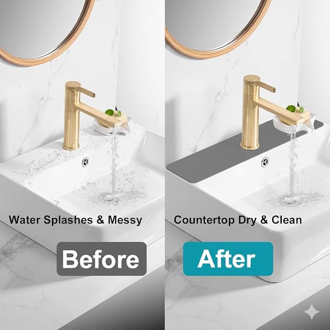 Customizable Kitchen Sink Faucet Mat: 30"Lx5.5"W Absorbent Splash Guard | Non-slip Fabric Rubber Mat, Cut to Fit Oval Rectangle Square Faucet & 2,3,4 Holes Irregular Sink with Soap Dispenser Air Gap - Image 6