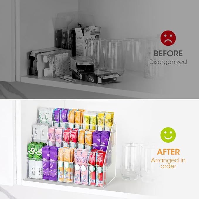 AIEVE Drink Packet Organizer with 15 Compartments, Water Packet Organizer for Water Flavor Drink Mix, Easy Assembly Acrylic Sugar Packets Holder for Cabinet Kitchen Storage Organization - Image 3