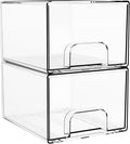 4.4" Tall Small Clear Acrylic Stackable Storage Drawers for Vanity,Under Sink,Bathroom Closet,Medicine Cabinet Organization and Plastic Storage Bins for Organizing Makeup,Baby Bottles,Pacifier,2 PCS by Yieach