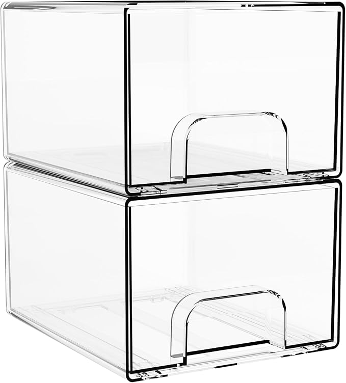4.4" Tall Small Clear Acrylic Stackable Storage Drawers for Vanity,Under Sink,Bathroom Closet,Medicine Cabinet Organization and Plastic Storage Bins for Organizing Makeup,Baby Bottles,Pacifier,2 PCS by Yieach