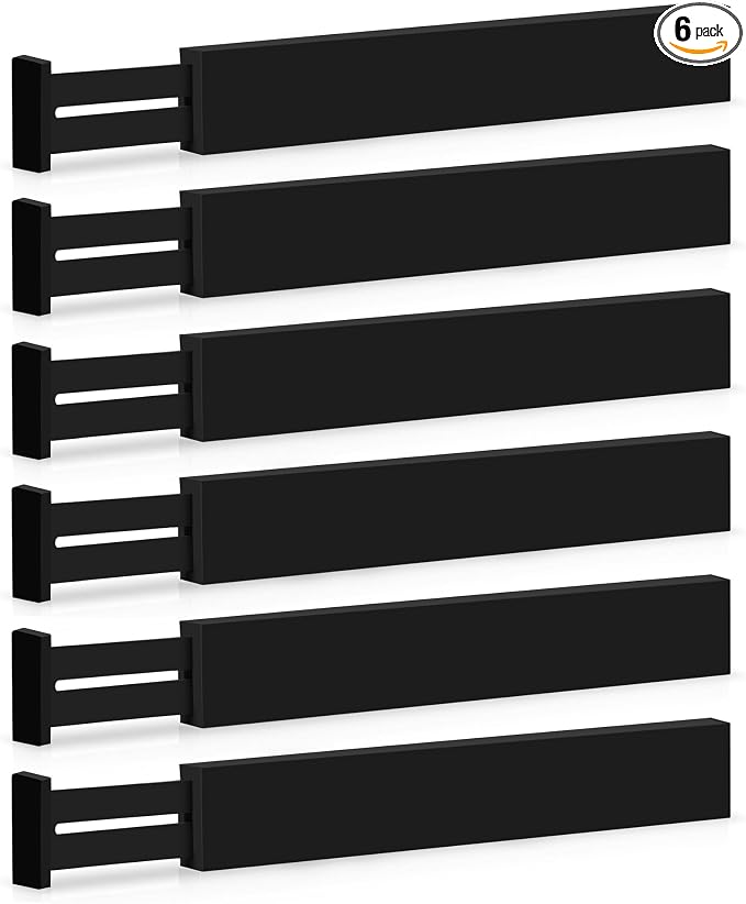 6-Pack Drawer Dividers 2.6-Inch High Dresser Organizer 16 to 22 Inch, Black | Bamboo, Spring Loaded, No Tools Needed, Fits Wide Drawers for Socks, Clothes, Utensils, Bedroom, Bathroom, Kitchen, Office by Bamb%C3%BCsi