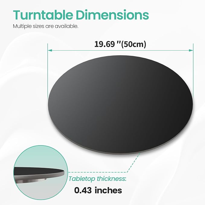 19.7" Lazy Susan Turntable–360° Sinteredstone Silent Anti-Slip Turntable, Table Top Centerpiece for Kitchen, Pantry, Spice Rack, Refrigerator & Dining Table, Black - Image 4