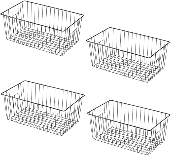 16" L x 12" W Wider Freezer Storage Organizer Baskets Container, Deep Metal Wire Chest Upright Refrigerator Divider with Built-in Handles for Cabinet, Pantry, Closet, Kitchen, Black by Y.Z.Bros