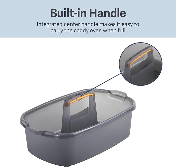 Casabella Cleaning Storage Caddy with Handle Plastic Multipurpose Organizer, Rectangle, 1.85-Gallon, Gray - Image 3