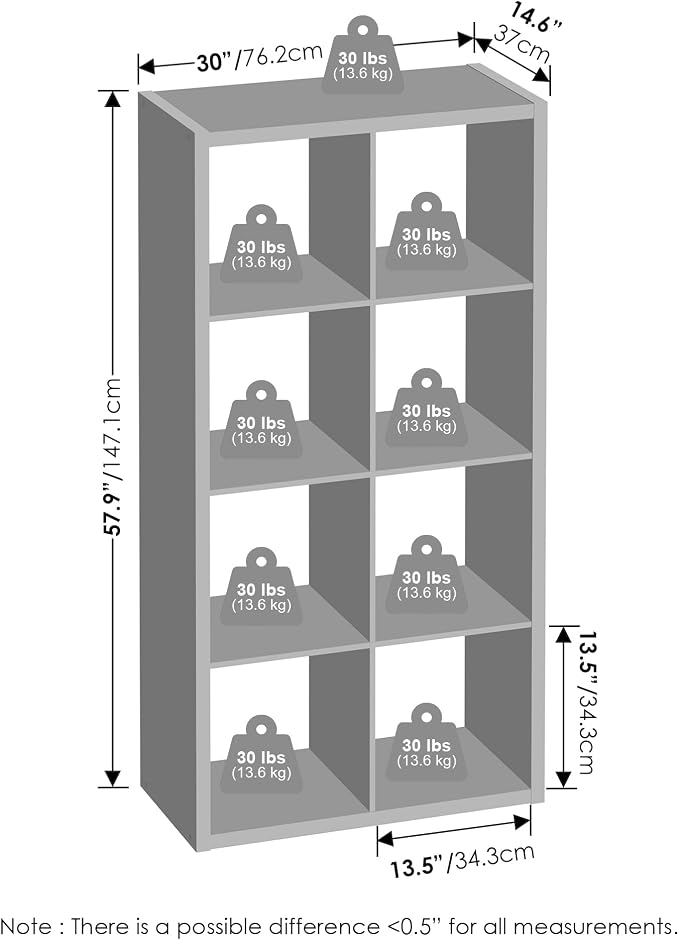 Furinno Simple 8-Cube Storage Organizer, Extra Thick Frame, Plain White | Vertical/Horizontal, Open Back, Display Shelf, Shelving Unit, Storage Shelves, for Organization, Living Room, Home Office - Image 2