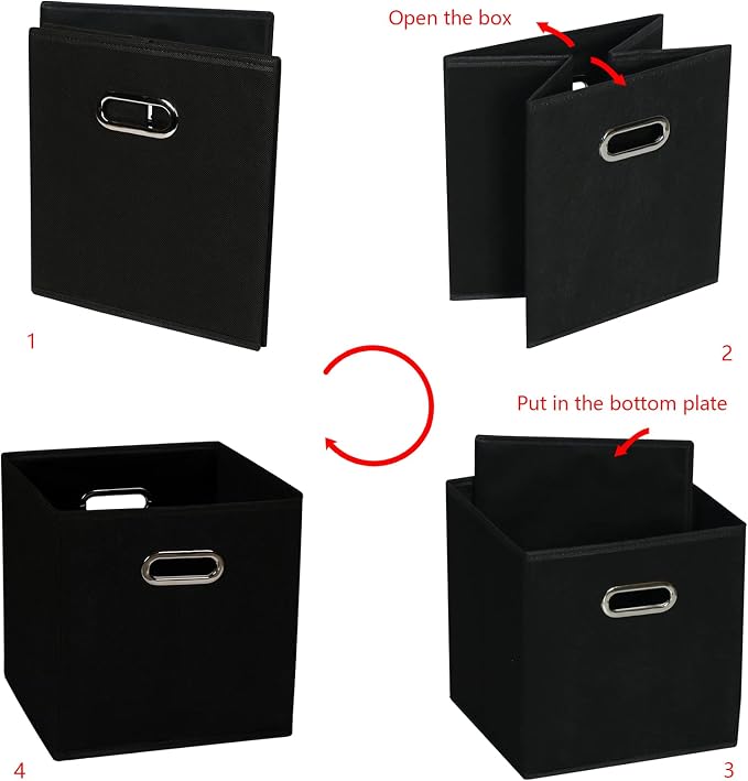 Yunkeeeper storage bins Cubes, Fabric Cube Organizer with Handle, Foldable Cube Bins for Cloth or Accessary Storage, 11x11x11, Set of 6, (black) - Image 5