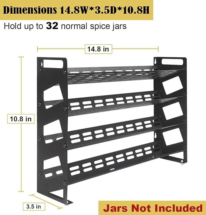4 Tier Countertop Spice Rack Organizer for Kitchen Cabinet Pantry or Wall Mount, Matte Black (Jars Not Included) - Image 2