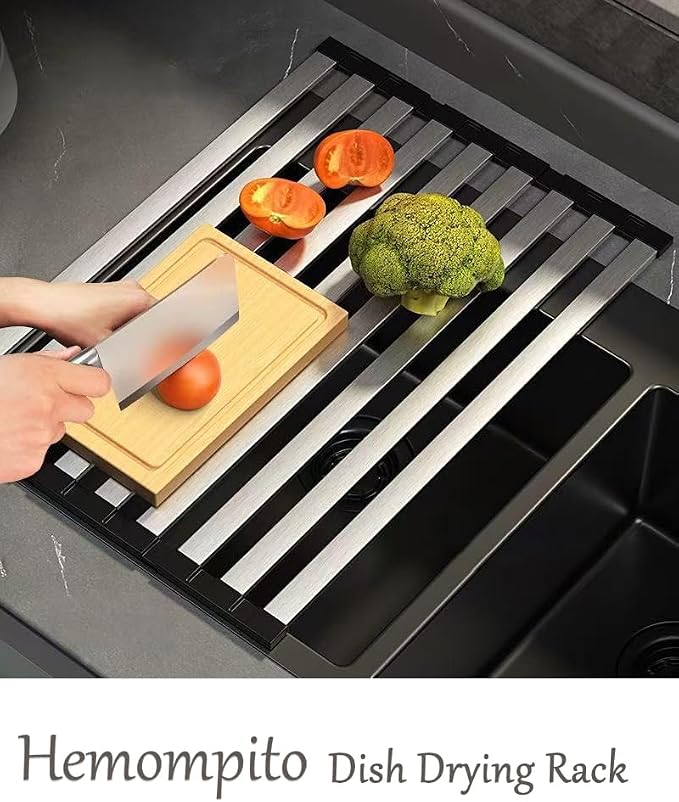 17.72" Dish Drying Rack Over the Sink, 1.28lb Heavy-Duty 304 Stainless Steel, Non-Slip Silicone Edges, Folding Space-Saving for Home & RV Kitchen, Dish Drainer, Cooling Rack & Sink Cover - Image 5