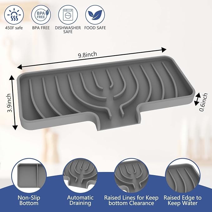 JACZZO Silicone Sponge Holder for Kitchen Sink, (10x4 In) Sink Caddy with Drain Spout, Self Draining Soap Tray & Organizer, Kitchen Accessories,Bathroom Organizer, Easy to Clean (Grey) - Image 4