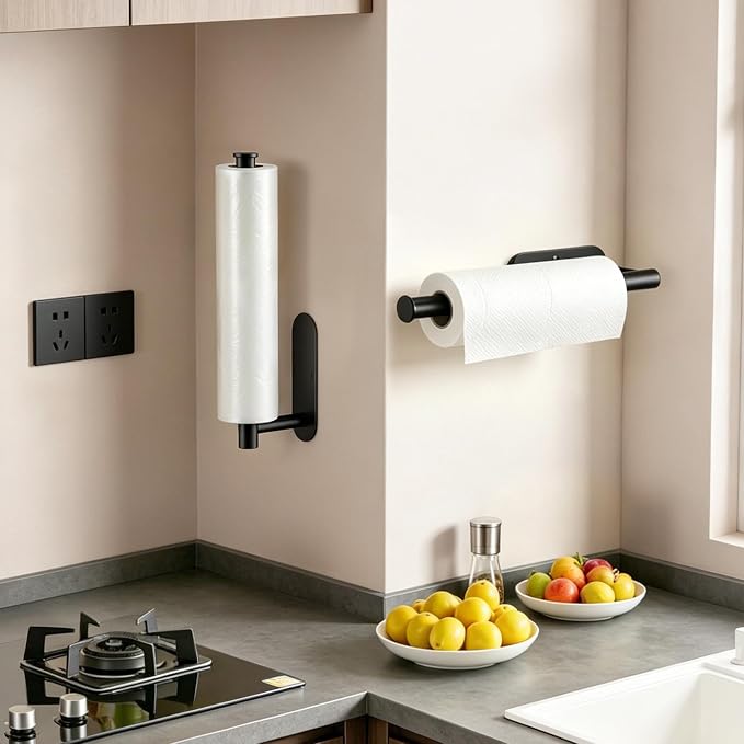 2-Pack Paper Towel Holder for Kitchen, Self-Adhesive & Drilling Mount | Under Cabinet Organizer, SUS 304 Stainless Steel Wall Mounted Rack, Bathroom, RV - Image 8