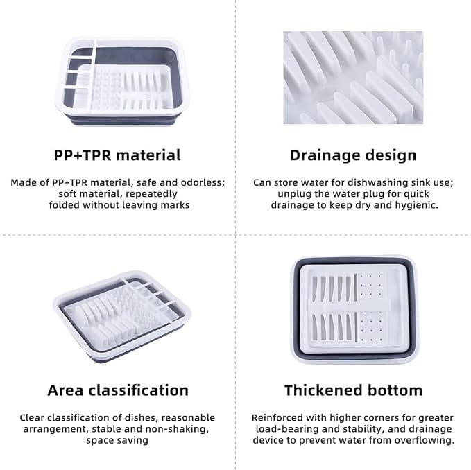 THANSTAR Collapsible Dish Drying Rack for RV Kitchen, Foldable Drainer Organizer for Kitchen Countertop, Space Saving Portable Dish Rack for Campers, Travel Trailer & Small Spaces, Easy Storage, Grey - Image 4