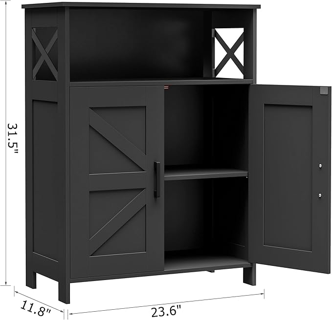 Homhedy Farmhouse Bathroom Storage Cabinet with Doors, Small Floor Cabinet | Toilet Paper Cabinet with Adjustable Shelf, Freestanding Storage Cabinet for Kitchen/Laundry/Living Room, 24"W, Black - Image 3