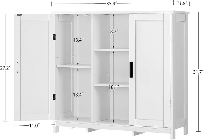 Iwell Storage Cabinet with 2 Doors and 4 Storage Shelves, Buffet Cabinet, Bathroom Cabinet for Living Room, Entryway, Home Office, White - Image 3