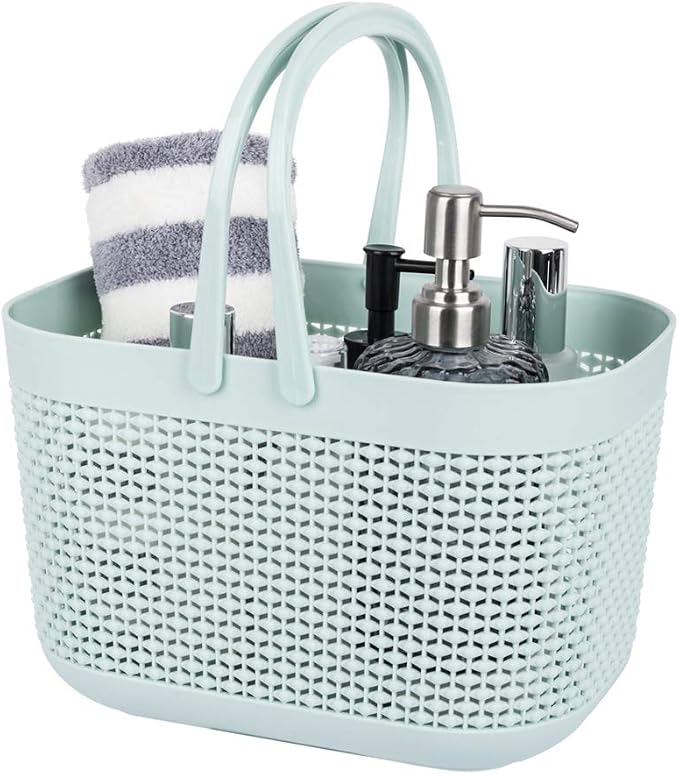 Plastic Portable Shower Caddy Basket, Storage Organizer with Handle, Blue | Bottom Drain Holes, Keep Dry, Sturdy and Durable, Easy to Carry for Bathroom, Kitchen, Dorm Room, RV, College by UUJOLY