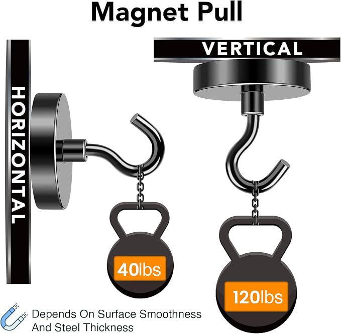 Magnetic Hooks 120Lbs Heavy Duty Magnets with Hook for Cruise Cabin | Strong Magnet Hooks for Hanging Super Metal Magnetic Hanger for Grill Fridge Kitchen Pack of 4 Black - Image 3
