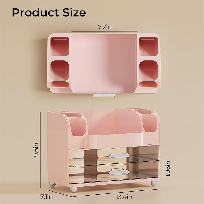 UFORU Makeup Organizer Countertop with 2 Large Drawers for Vanity Bathroom | Brush Holder, Large Capacity, Thickened Plastic, Compact Footprint, Space-Saving Design, Easy Clean, Ideal for Dorm Rooms - Image 4