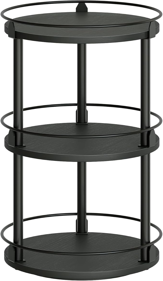 3-Tier Lazy Susan Organizer, Rotating Spice Rack, Spinning Organizer, Industrial Turntable Spice Rack Organizer for Cabinet, Kitchen Countertop, Pantry, Black SR23BK by Yatiney