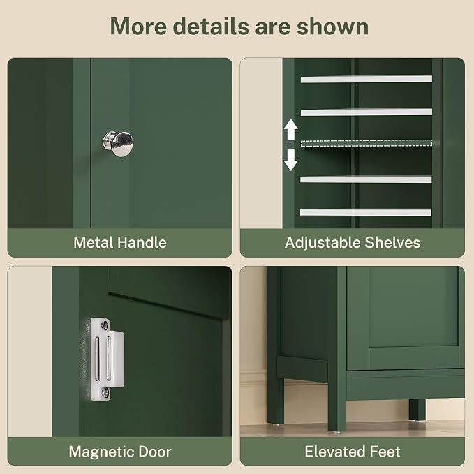 67" Tall Bathroom Cabinet with Adjustable Shelves and Doors, Narrow Bathroom Storage Cabinet for Small Space, Living Room, Entryway, Kitchen, Green - Image 7