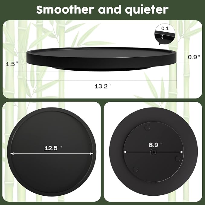 Lazy Susan Organizer, 13.2 Inch Non-Skid Bamboo Turntable | Kitchen Table Cabinets Closets and Kitchen Islands, Wood Turntable for Kitchen Countertop Organizer, Black - Image 7